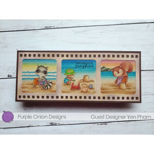 Purple Onion Designs Thaddeus Cling Stamp pod1337 Beach Sandcastle Film Playtime Card