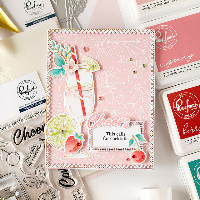 Pinkfresh Studio Berries And Blossoms Press Plate 241624 Summer Cocktails Card