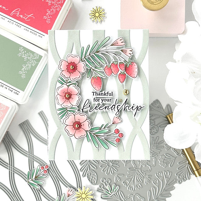Pinkfresh Studio Berries And Blossoms Press Plate 241624 Floral Friendship Card