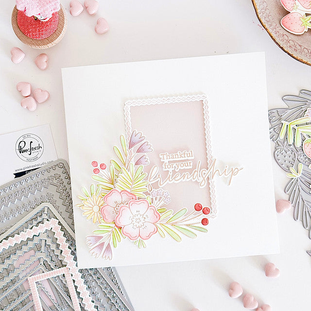 Pinkfresh Studio Berries And Blossoms Press Plate 241624 Thanks For Your Friendship Card