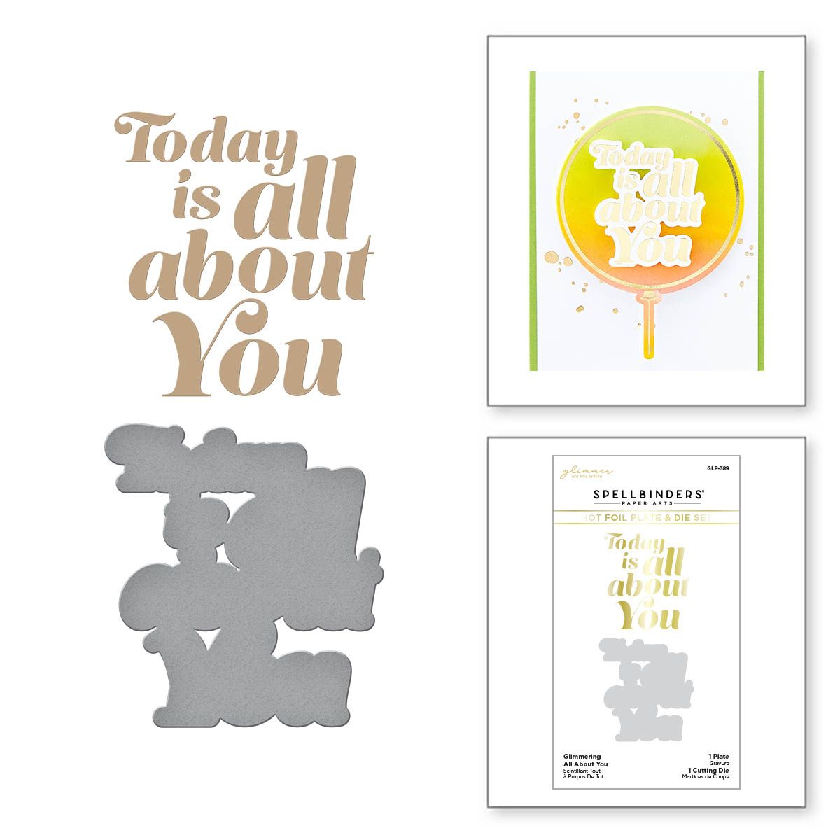 GLP-389 Spellbinders Glimmering All About You Hot Foil Plate and Die Set You
