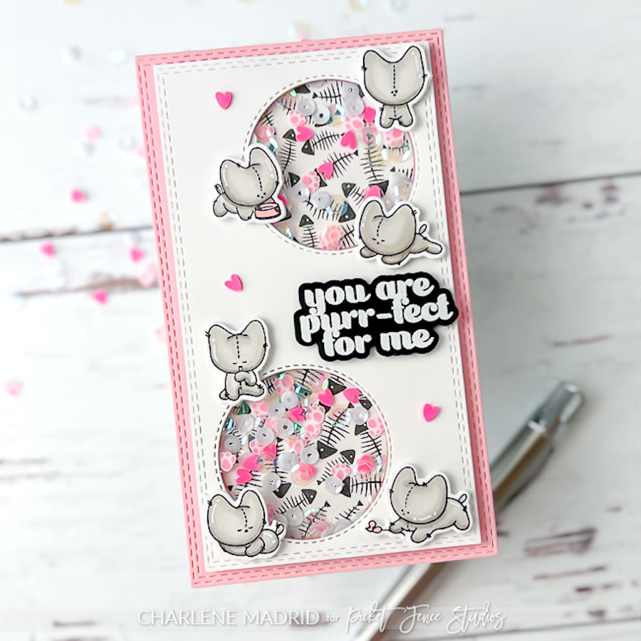 Picket Fence Studios Are You Kitten? Clear Stamp a-172 fishbone cat card