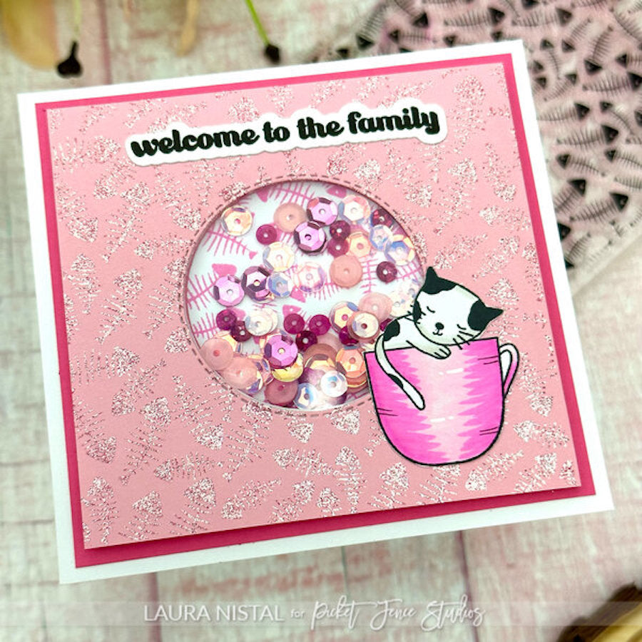 Picket Fence Studios Are You Kitten? Clear Stamp a-172 welcome to family cat fishbone card
