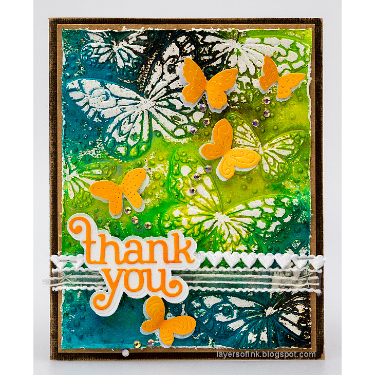 Simon Says Stamp Embossing Folder Confetti Butterflies sf511 Happy Camper Thank You Card | color-code:ALT12