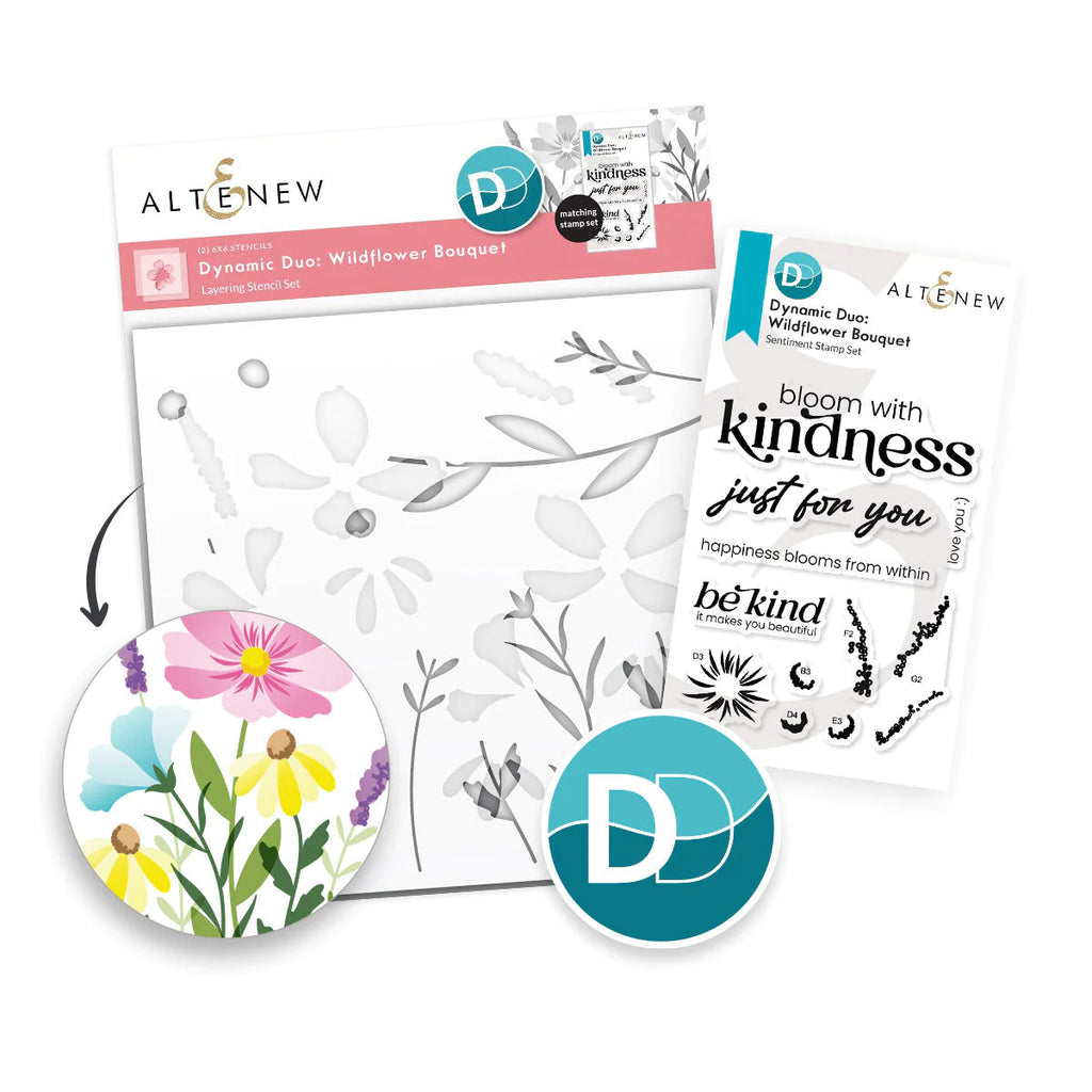 Altenew Dynamic Duo Wildflower Bouquet Clear Stamp and Stencil Set alt8086bn