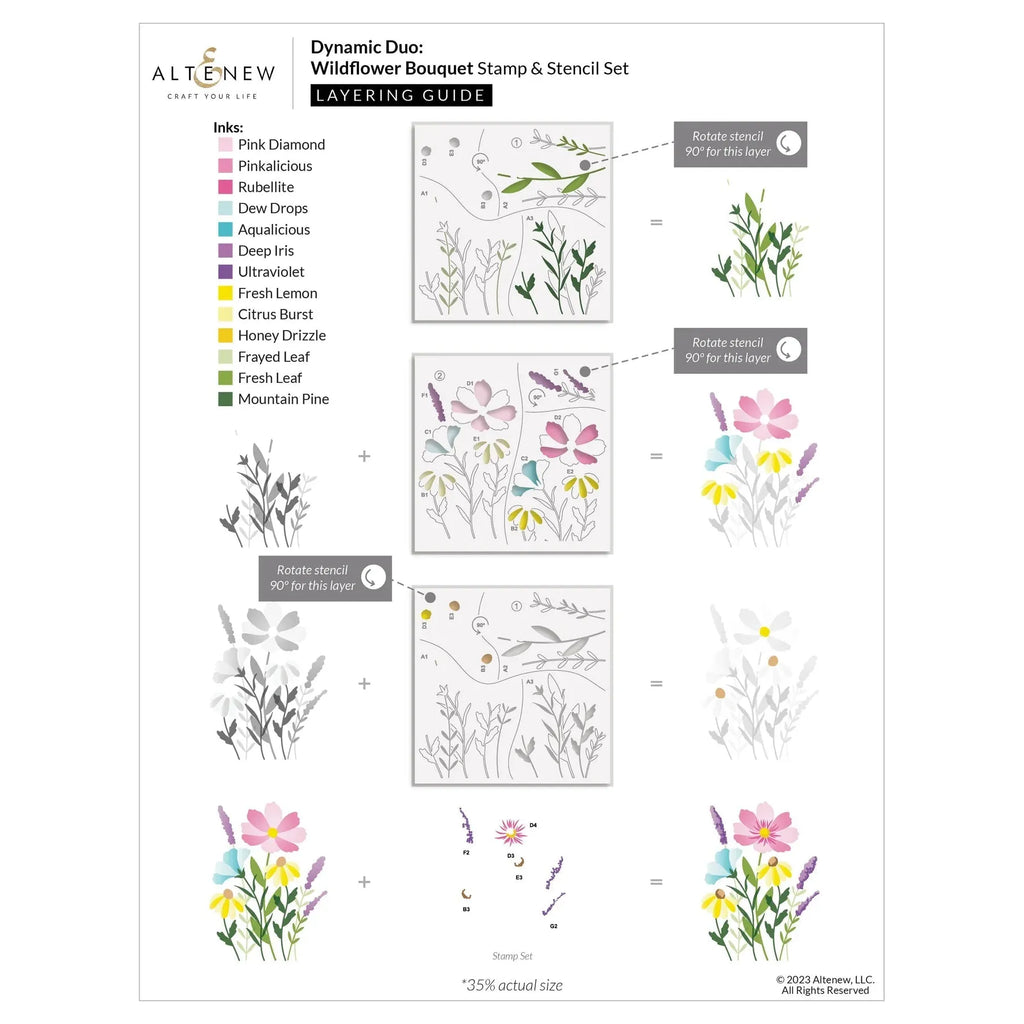 Altenew Dynamic Duo Wildflower Bouquet Clear Stamp and Stencil Set alt8086bn layering guide