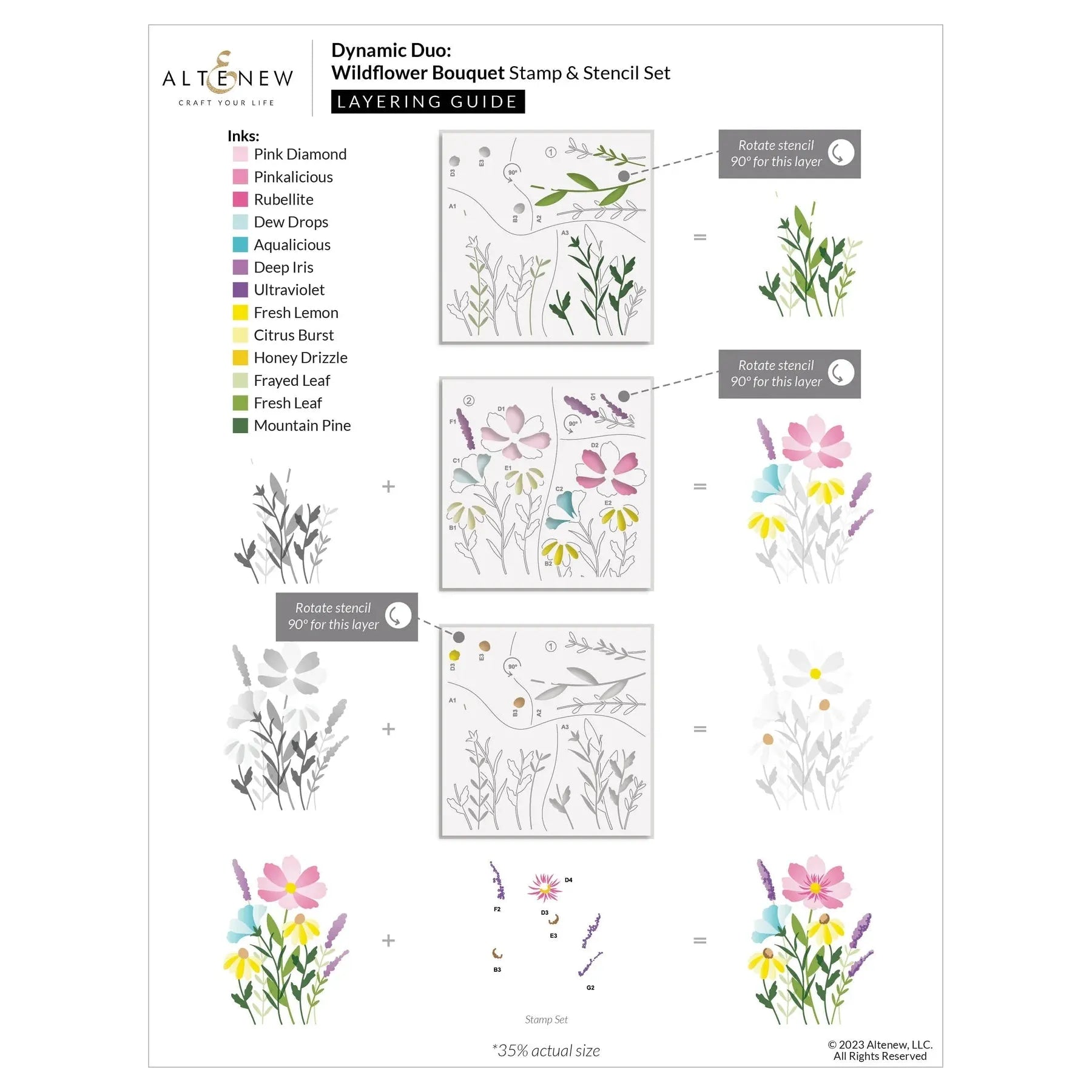 Altenew Dynamic Duo Wildflower Bouquet Clear Stamp and Stencil Set alt8086bn layering guide