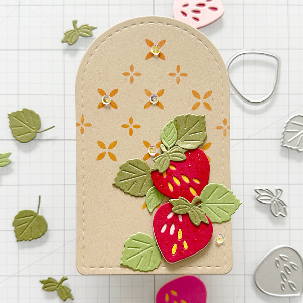 arch shaped card or tag with strawberry detail