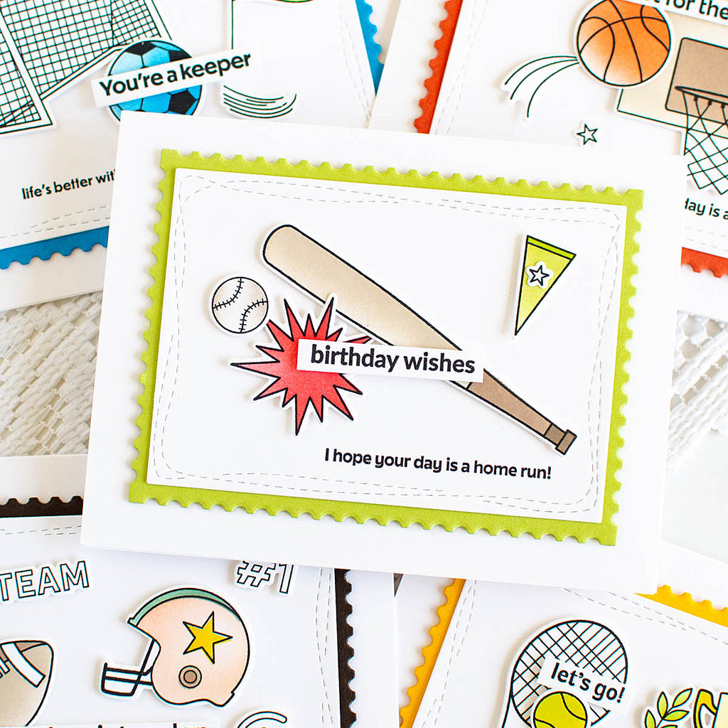 Rainbow Splash Stamps Dies and Stencil Baseball rs27set Birthday Card | color-code:ALT01