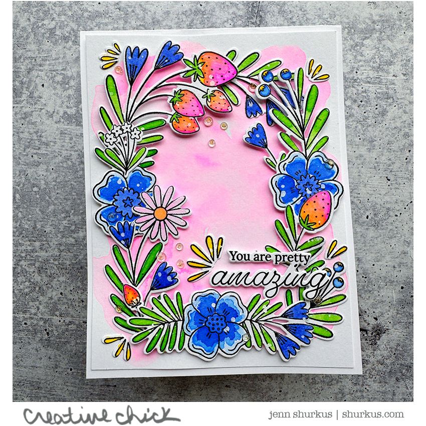Pinkfresh Studio Berries And Blossoms Cling Stamp 219924 You Are Amazing Card | color-code:ALT01