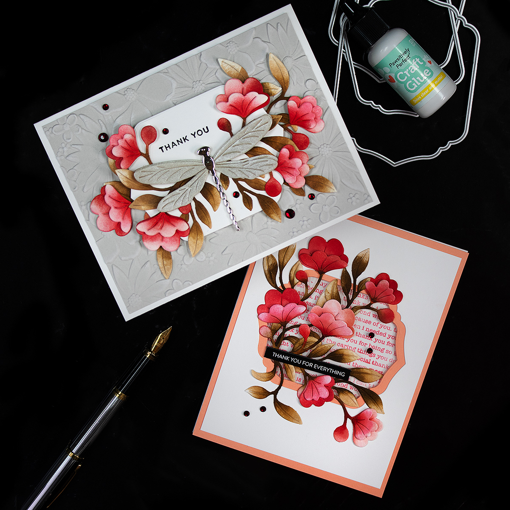 Simon Says Stamp Fantasy Bouquet Wafer Dies s1013 Happy Camper Thank You Cards | color-code:ALT09