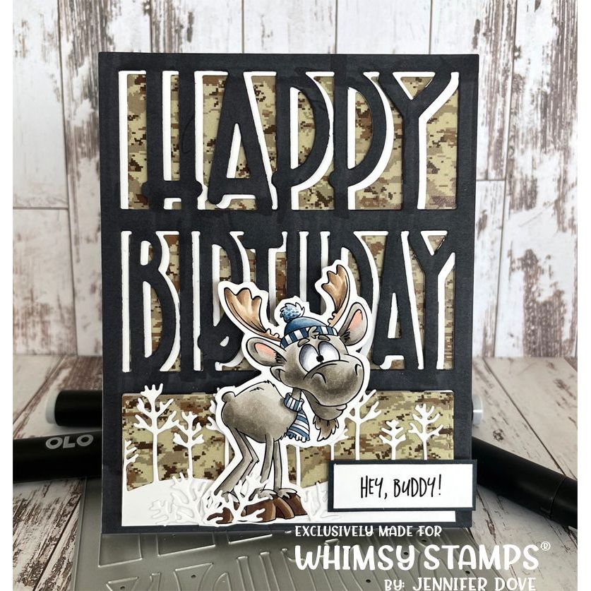 Whimsy Stamps Happy Birthday Plate Cover Die WSD508a Moose