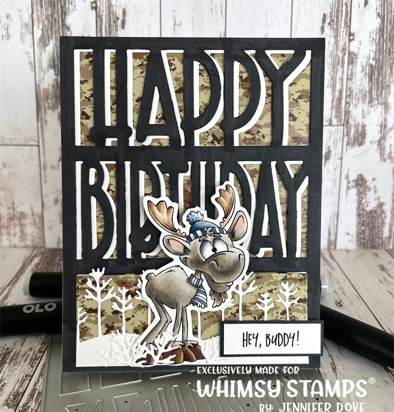 Whimsy Stamps Happy Birthday Plate Cover Die WSD508a Moose