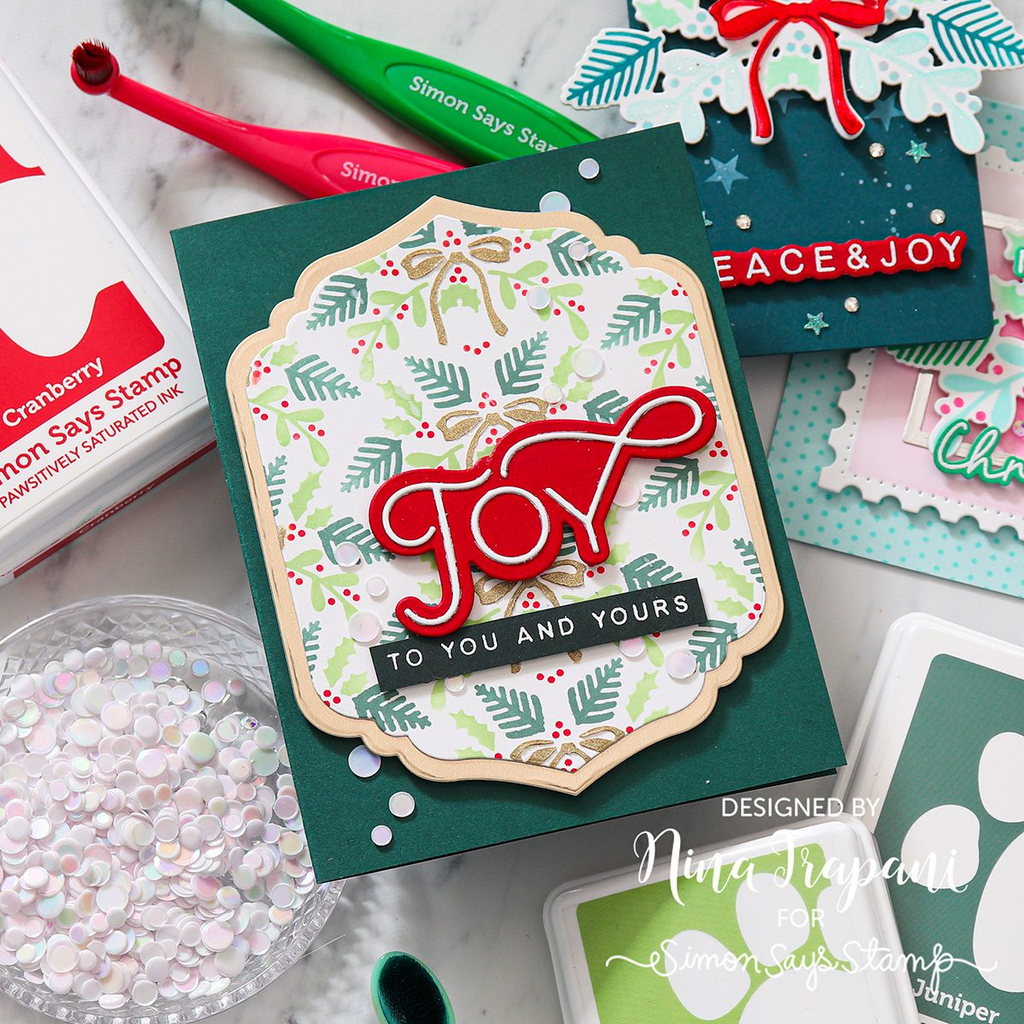 Simon Says Stamp Set pf 4 Stencils Festive Bough Pattern 1087st Christmas Card | color-code:ALT04