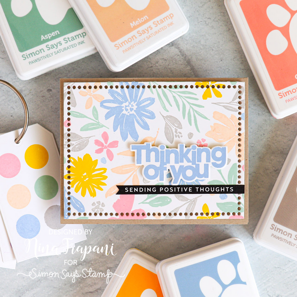 Simon Says Stamp! Simon Says Stamps and Dies BRUSHED FLOWERS set524bf Thinking of You Card | color-code:ALT02