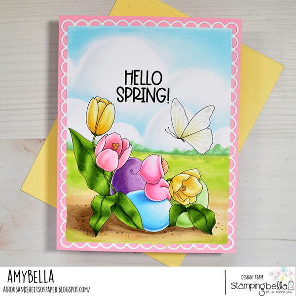 Stamping Bella Bundle Girl Amongst the Tulips Cling Stamps eb1294 hello spring
