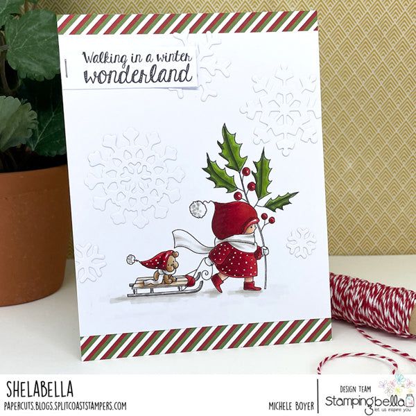 Stamping Bella Bundle Girl & Puppy on a Winter Walk Cling Stamp eb1268 wonderland