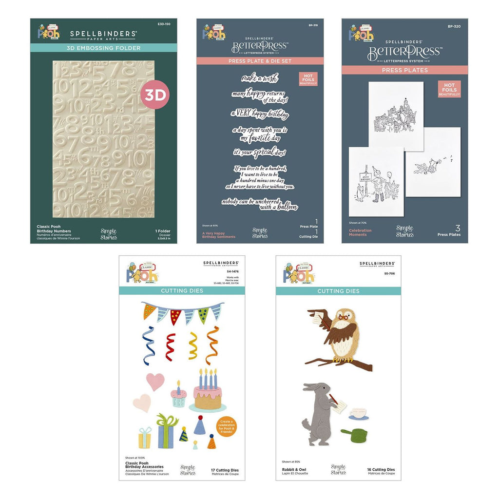 Spellbinders Say Cheese Classic Pooh Birthday Collection Die, Press Plate and Folder Bundle