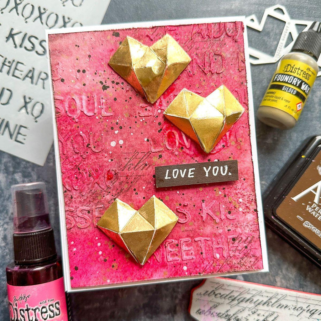 Ranger Tim Holtz Distress Designer Mica Sprays RMTK47964 Mixed Media Valentine Card | color-code:ALT97
