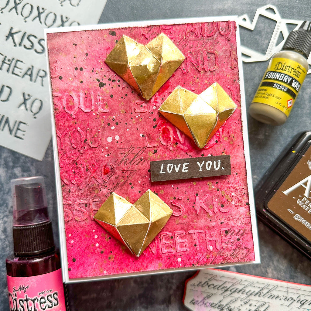Tim Holtz Distress Oxide Spray Kitsch Flamingo Ranger tso72652 Mixed Media Valentine Card | color-code:ALT6
