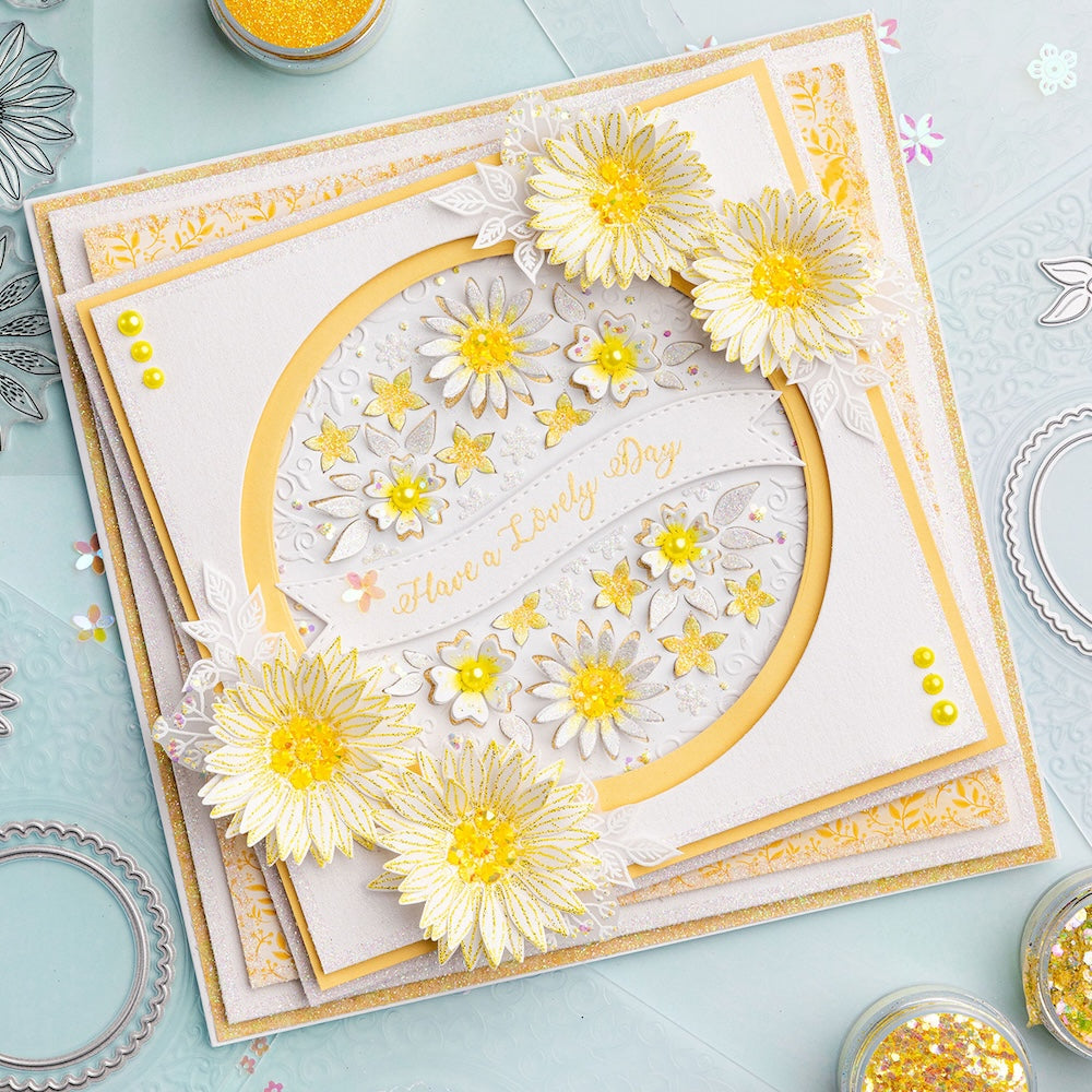 Chloe's Creative Cards Dancing Daisy Sentiments Dies, Stamps and Cut and Emboss Folder Bundle lovely day