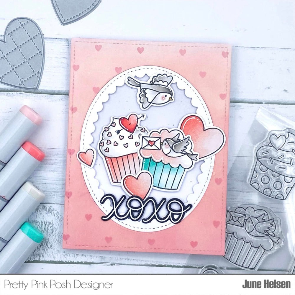 Pretty Pink Posh Valentine Cupcakes Clear Stamps xoxo