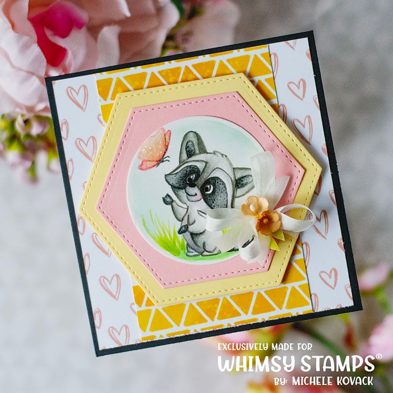 Whimsy Stamp Racoon Happy Day Clear Stamps C1421 butterfly