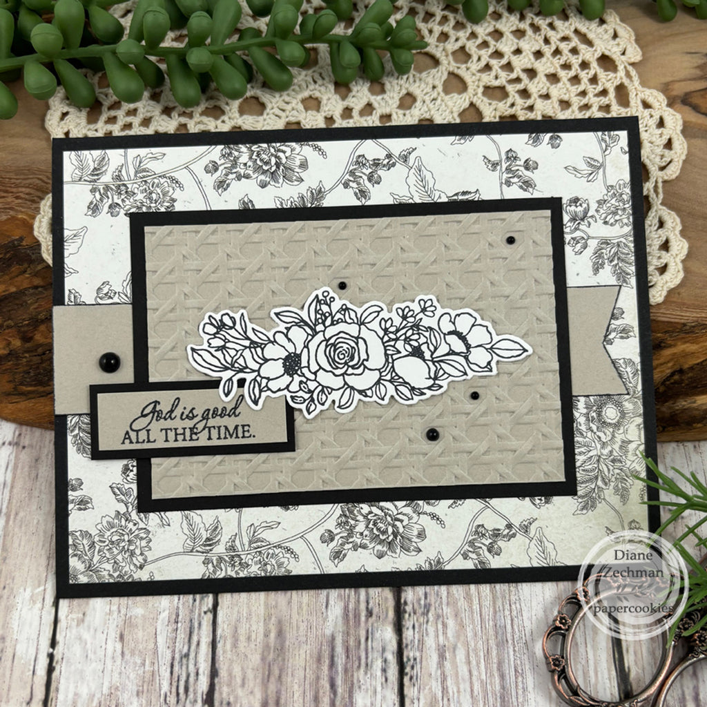 Sweet 'N Sassy Delicate Florals Clear Stamps cws-24-011 monochromatic card