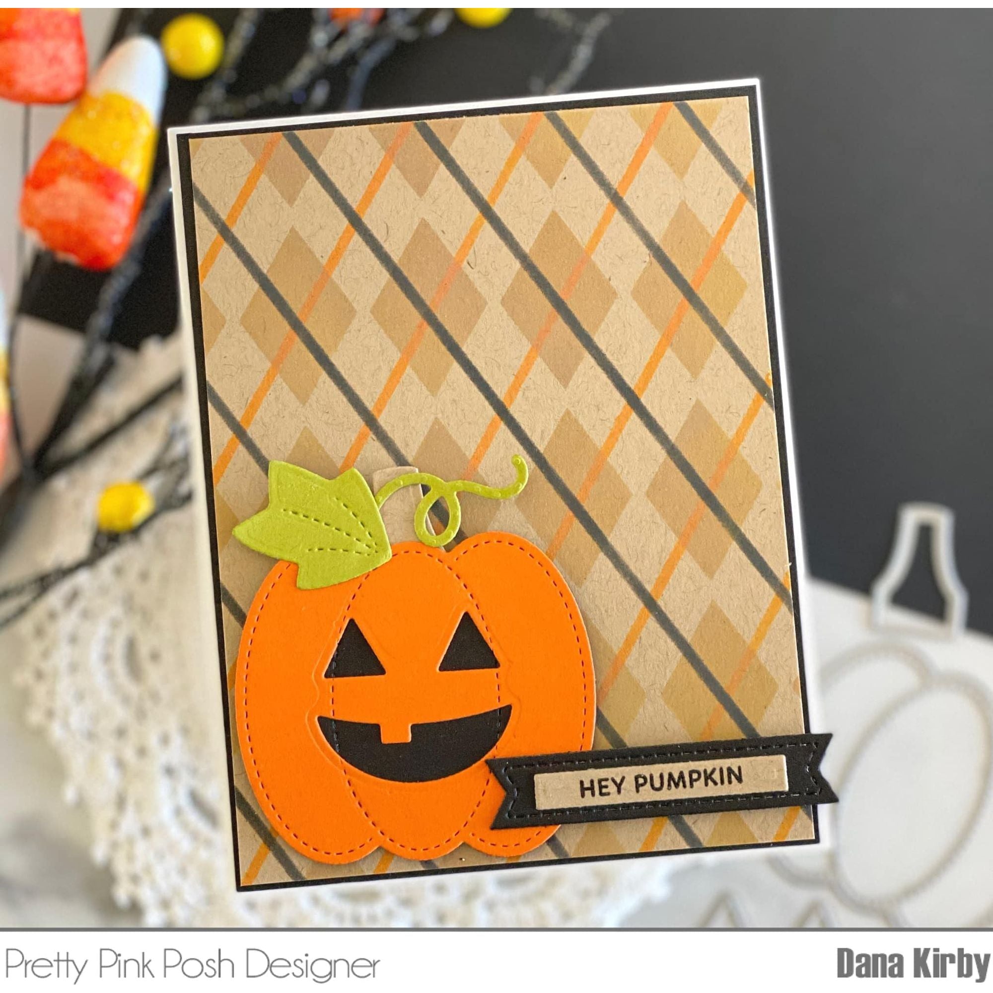 Pretty Pink Posh Layered Argyle Stencils hey pumpkin
