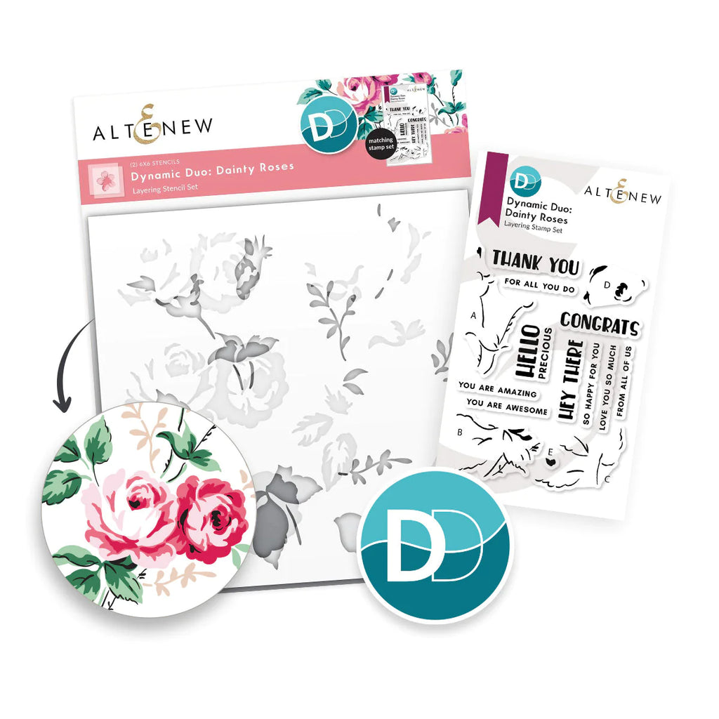 Altenew Dynamic Duo Dainty Roses Clear Stamp and Stencil Set alt8102