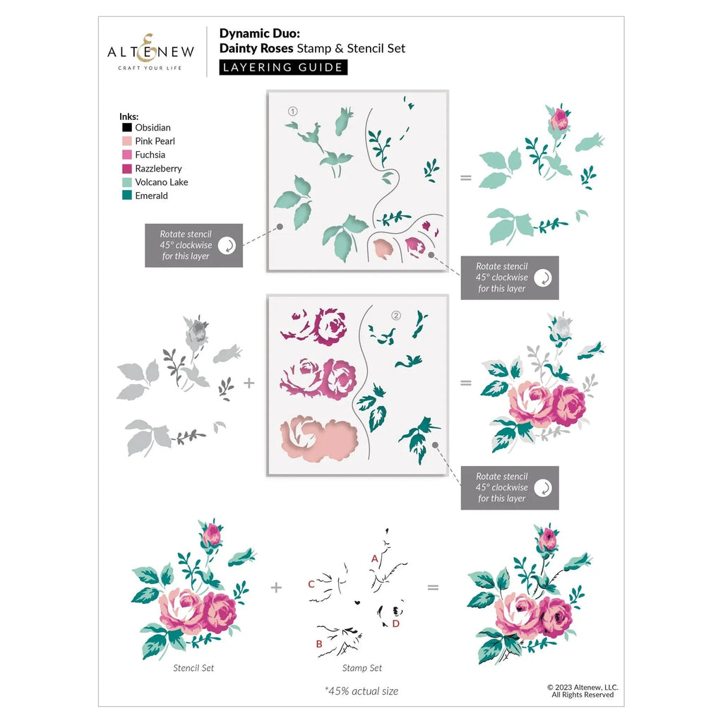 Altenew Dynamic Duo Dainty Roses Clear Stamp and Stencil Set alt8102 layering guide