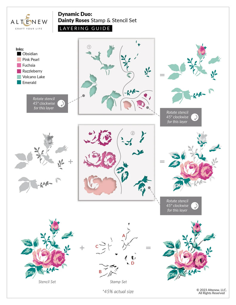 Altenew Dynamic Duo Dainty Roses Clear Stamp and Stencil Set alt8102 layering guide