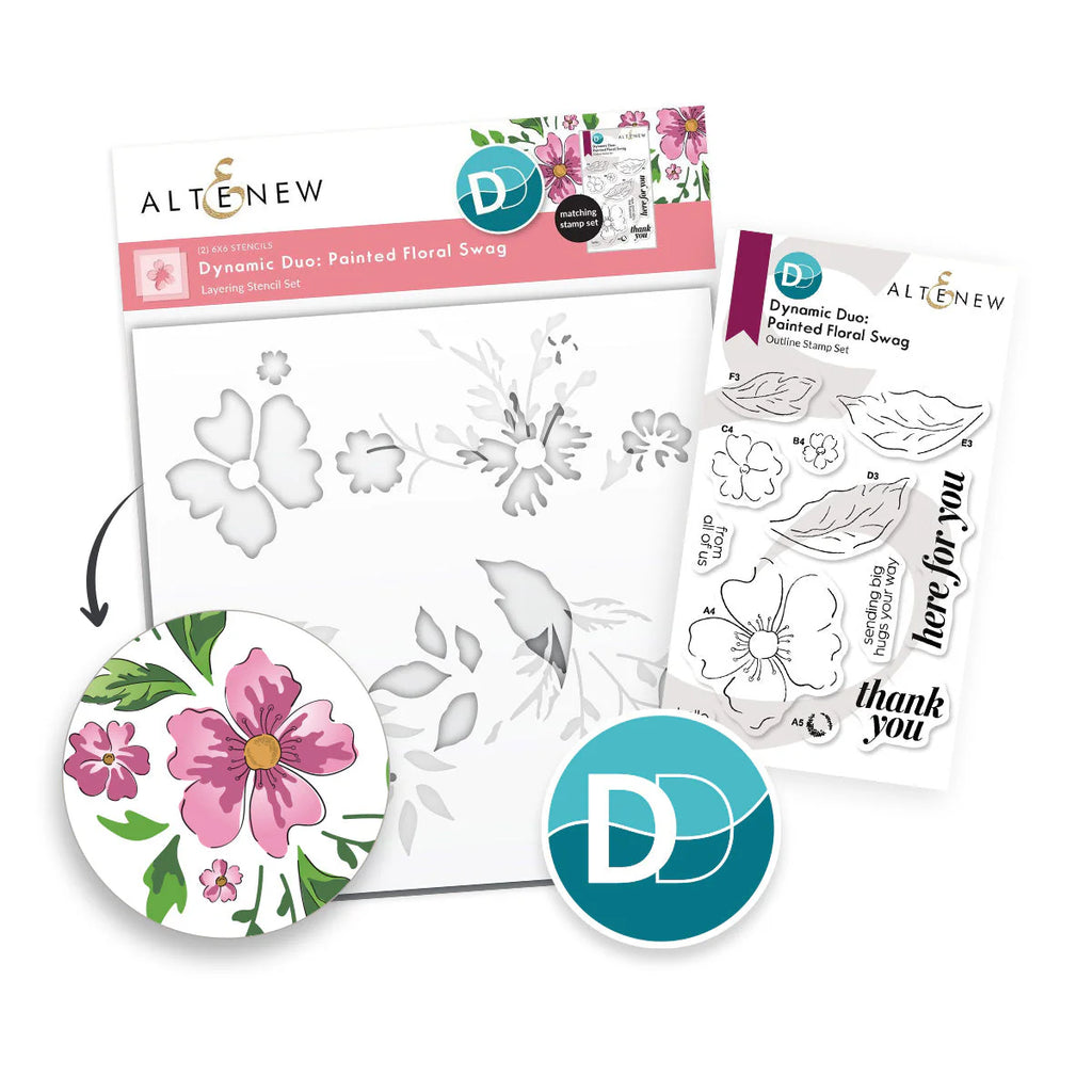 Altenew Dynamic Duo Painted Floral Swag Clear Stamp and Stencil Set alt10104bn