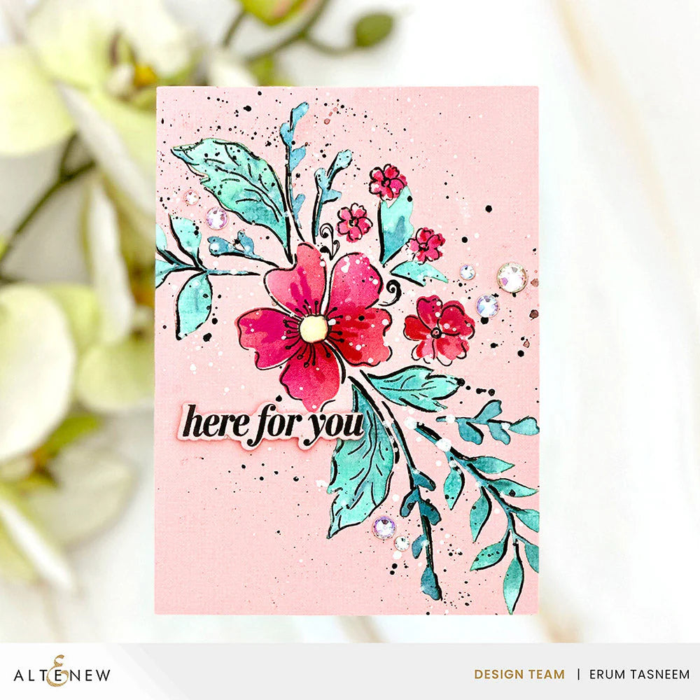 Altenew Dynamic Duo Painted Floral Swag Clear Stamp and Stencil Set alt10104bn red flowers