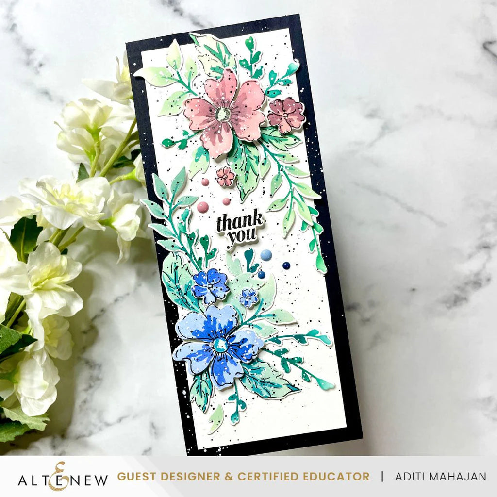 Altenew Dynamic Duo Painted Floral Swag Clear Stamp and Stencil Set alt10104bn thank you