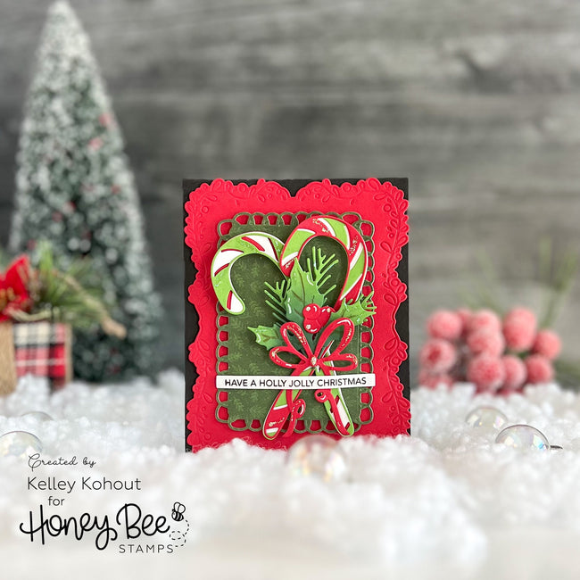 Honey Bee Lovely Layers Candy Cane Dies hbds-llcand Holly Jolly Candy Cane Card