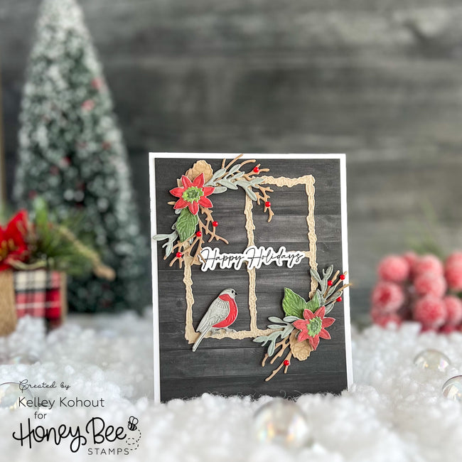 Honey Bee Seasonal Sentiments Clear Stamps hbst-515 Happy Holidays Bird Card
