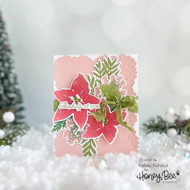 Honey Bee Winter Watercolor Dies hbds-507 Thinking Of You Christmas Card