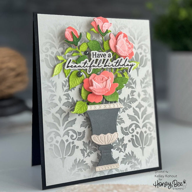 Honey Bee Vintage Flourish Background Stencil hbsl-140 Beautiful Birthday Card