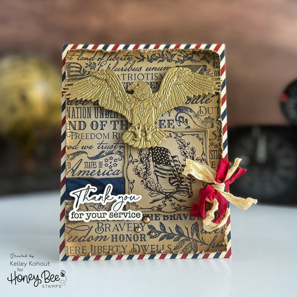 Honey Bee Land Of The Free Cling Stamp hbst-595 Thank You For Your Service Card