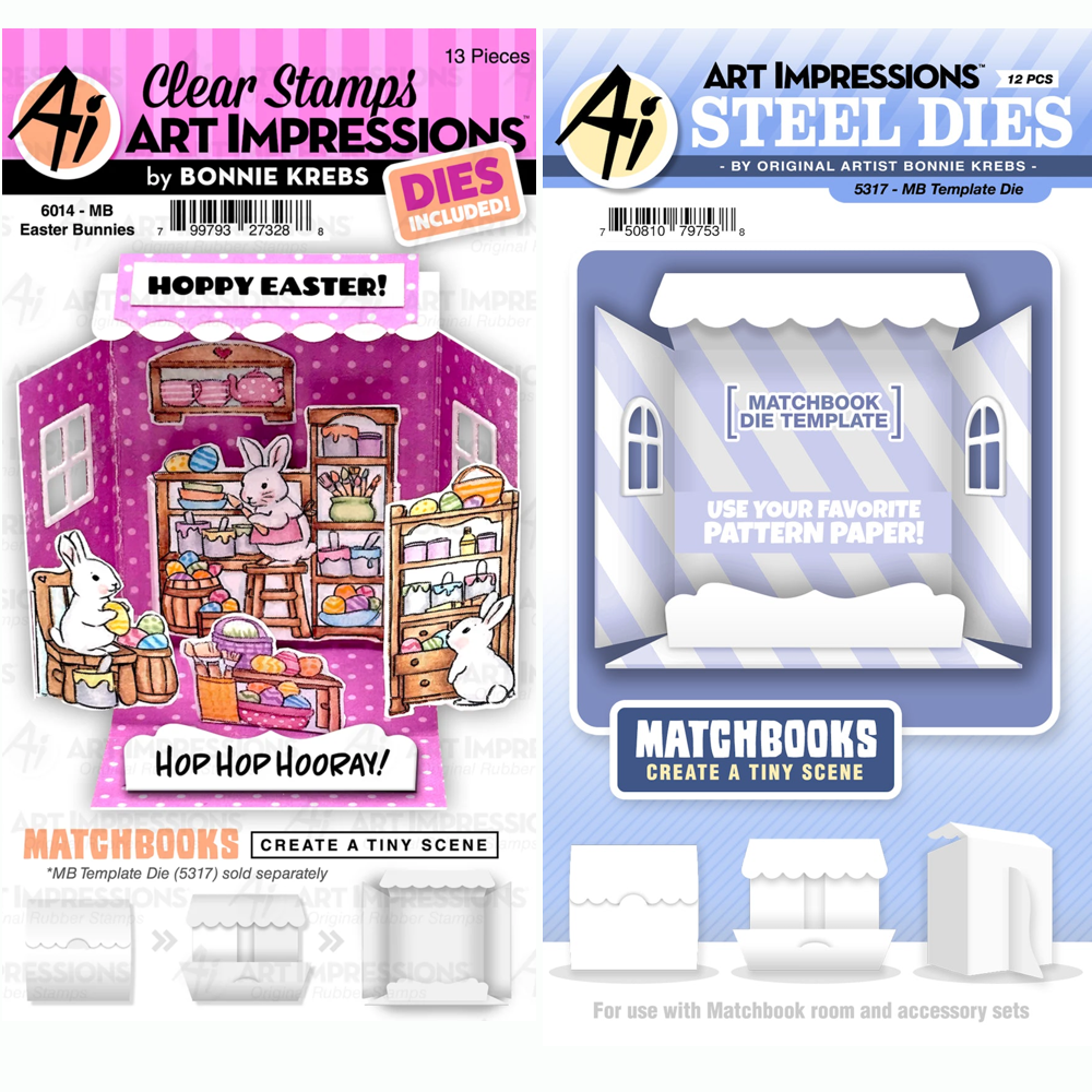 Art Impressions Easter Bunnies and Template Matchbook Stamps and Dies Bundle