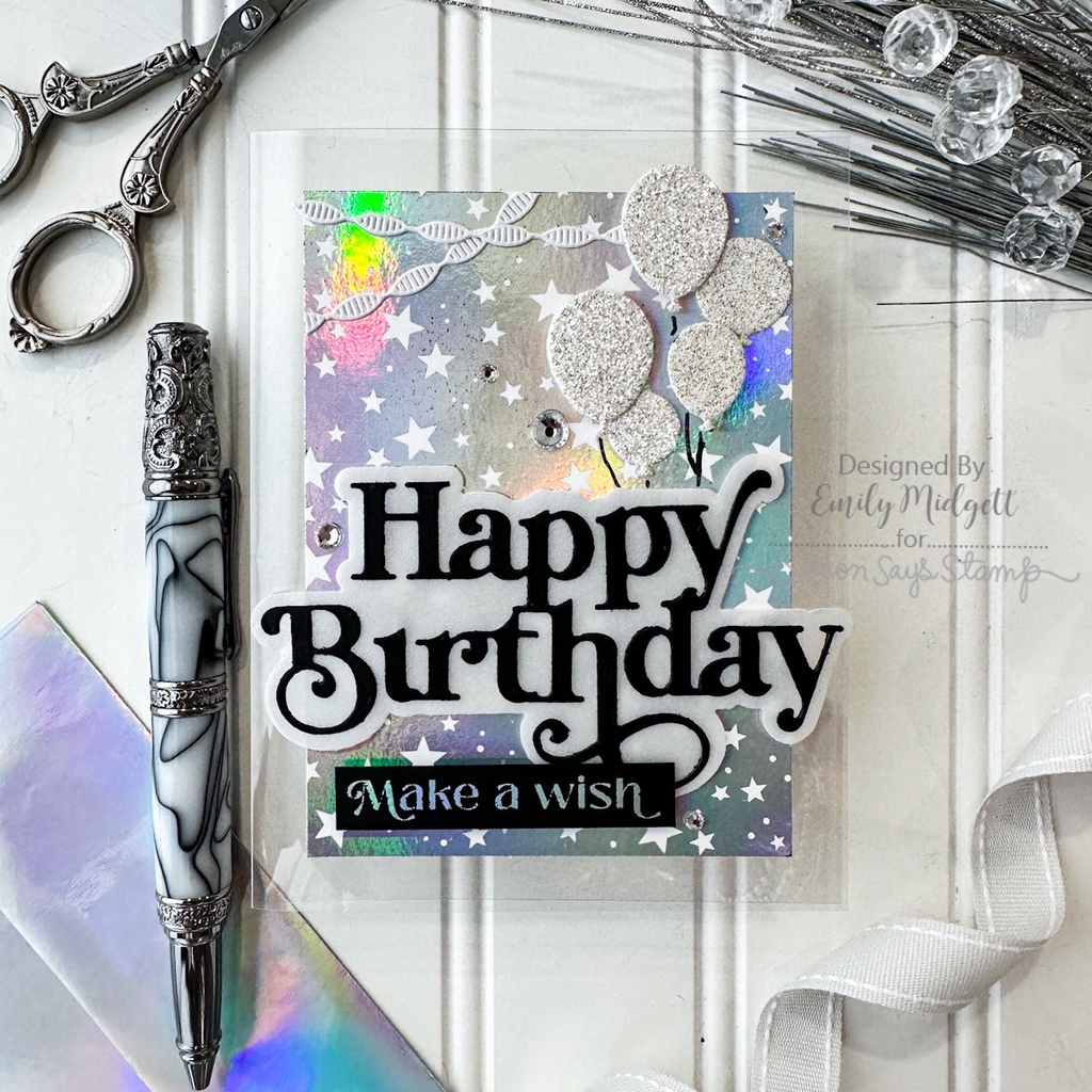 Simon Says Stamp Sentiment Strips Birthday Wishes Black on Black 1011sgb Cheering for You Birthday Card | color-code:ALT02