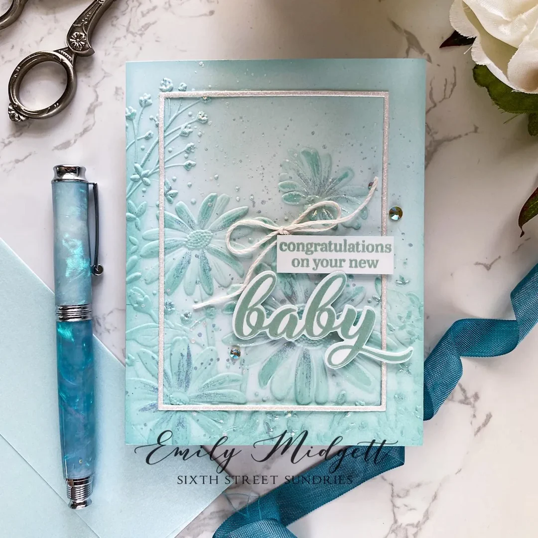Simon Says Stamp Embossing Folder FRESH DAISIES sf281 Baby Card | color-code:ALT03