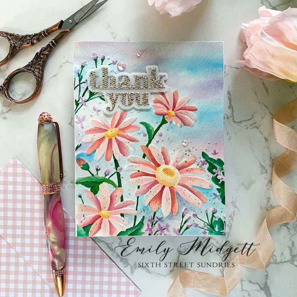 Simon Says Stamp Embossing Folder FRESH DAISIES sf281 Thank You Card | color-code:ALT04