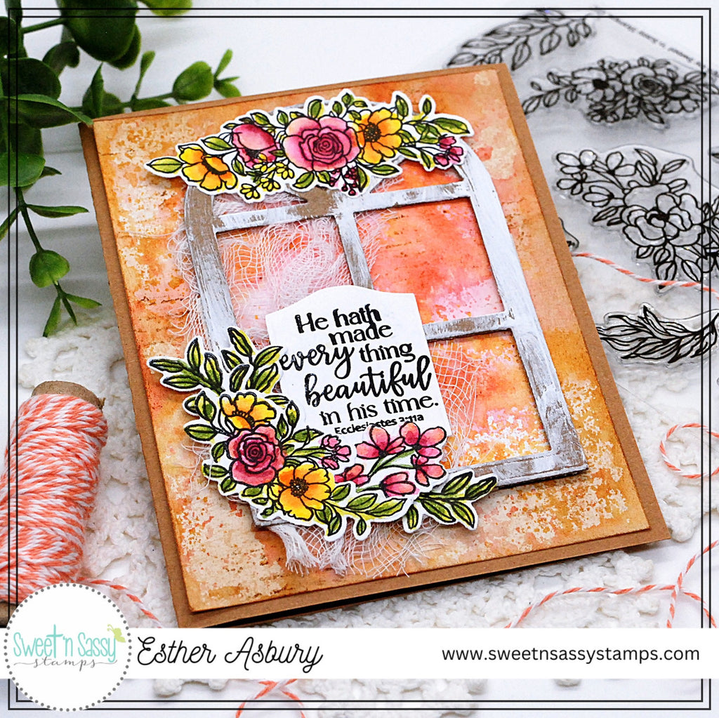 Sweet 'N Sassy Delicate Florals Clear Stamps cws-24-011 window flowers card