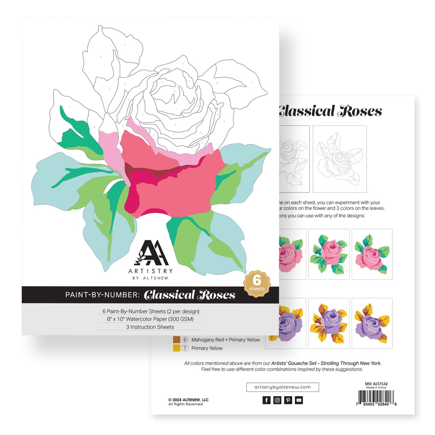 Altenew Paint-by-Number Classical Roses 8 x 10 Inch Coloring Book ALT7532