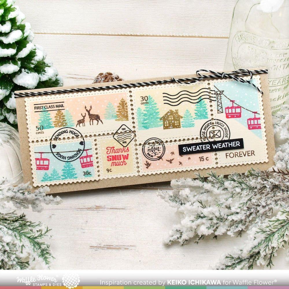 Waffle Flower Postage Collage Slimline Dies 421586 sweater weather