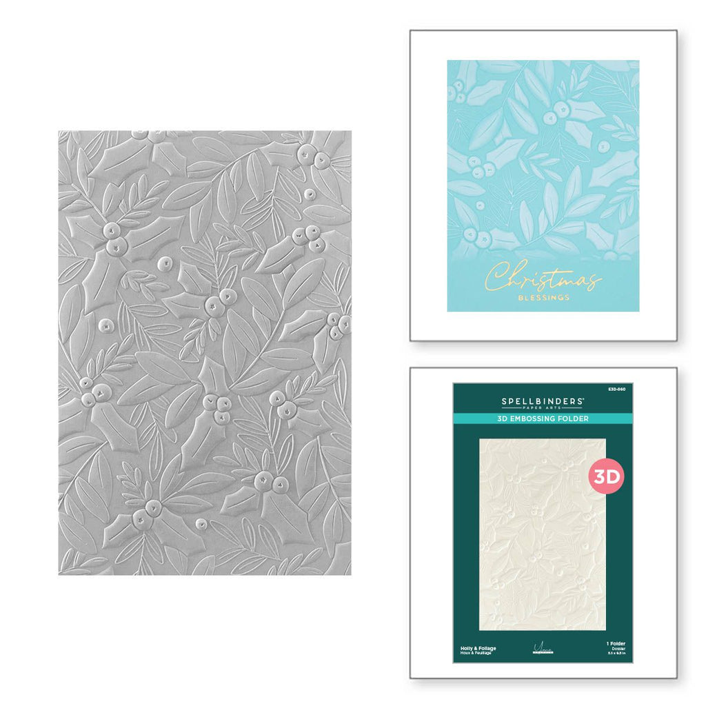 E3D-060 Spellbinders Holly and Foliage 3D Embossing Folder embossing