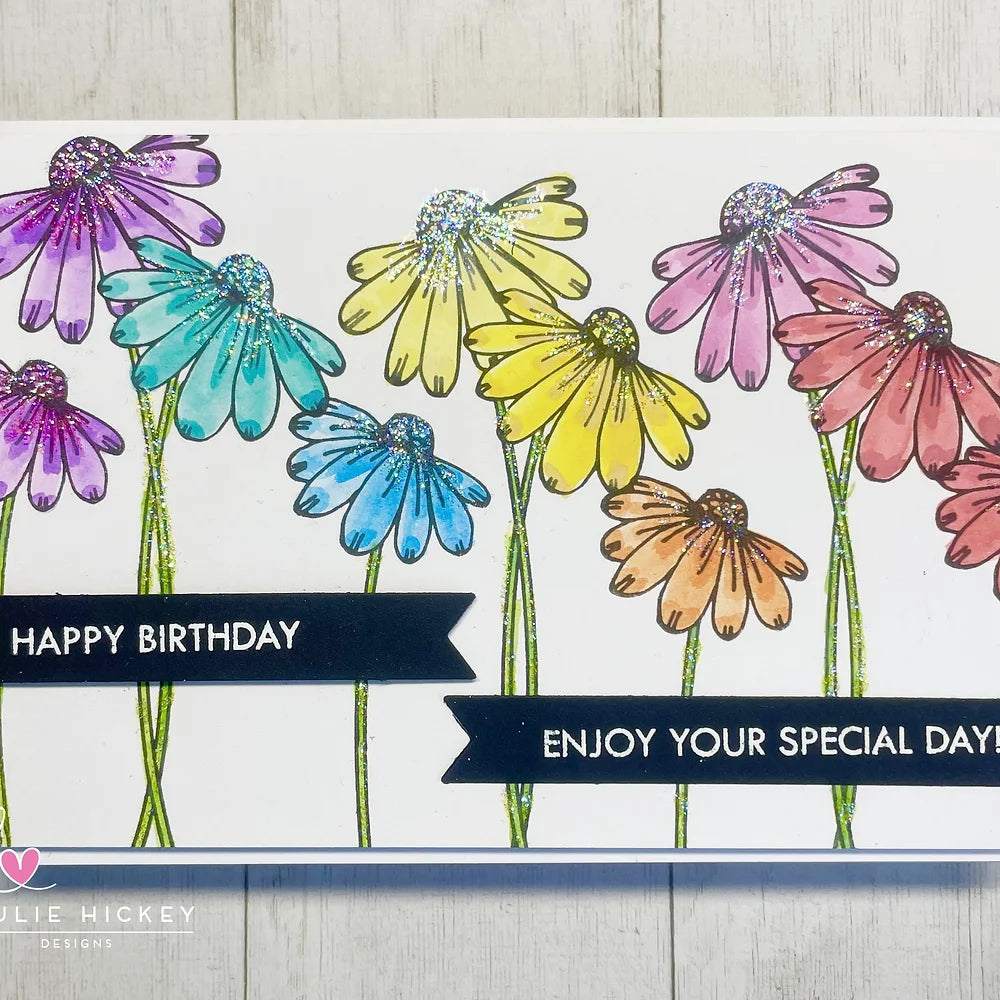 Julie Hickey Designs Sweet Daisy Clear Stamps jh1043 rainbow of flowers