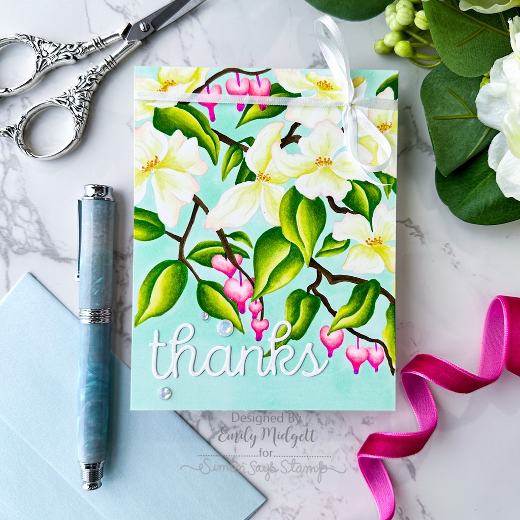 Simon Says Cling Stamp Dogwood Bleeding Heart sss102711 Out Of This World Thanks Card | color-code:ALT06